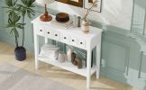 TREXM Rustic Console Table with Open Shelf, Rubber Wood Legs, Ideal for Entryways, Living Rooms, and Hallways (White)