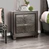 Espresso Color 1pc Nightstand V-Shape Plank Design Bedroom Furniture Bedside Table Nickel Bar Pull Solidwood 2- Storage Drawers