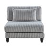 6pc Modular Sectional Set Gray Corduroy Upholstery 2x Armless Chairs 2x Corner Seats 2x Ottomans Pillows Living Room Furniture