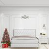 Queen Size Bed Frame with Star Projector Galaxy Light, Adjustable Upholstered Headboard with Diamond Button, USB Charger, Music Speaker, PU Leather