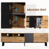 Modern TV Stand for 80'' TV with Double Storage Space, Media Console Table, Entertainment Center with Drop Down Door for Living Room, Bedroom