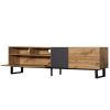 Modern TV Stand for 80'' TV with Double Storage Space, Media Console Table, Entertainment Center with Drop Down Door for Living Room, Bedroom