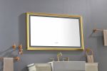 48 in. W x 30 in. H Oversized Rectangular Gold Framed LED Mirror Anti-Fog Dimmable Wall Mount Bathroom Vanity Mirror Wall Mirror Kit For Gym And Dance