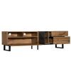 Modern TV Stand for 80'' TV with Double Storage Space, Media Console Table, Entertainment Center with Drop Down Door for Living Room, Bedroom