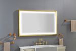 48 in. W x 30 in. H Oversized Rectangular Gold Framed LED Mirror Anti-Fog Dimmable Wall Mount Bathroom Vanity Mirror Wall Mirror Kit For Gym And Dance