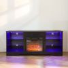 TV Stand Electric Fireplace TV Stand with Glass Shelves