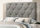 Contemporary 1pc Cream Finish California King Size Bed Bedroom Furniture Gray Tufted Design Headboard Rubberwood 1pc Bedframe