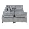 6pc Modular Sectional Set Gray Corduroy Upholstery 3x Armless Chairs 2x Corner Seats 1x Ottoman Pillows Living Room Furniture