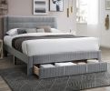 Luxury Contemporary Look 1pc Queen Size Bed w Storage Drawer Gray Corduroy Headboard Bedframe