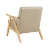 Modern Home Furniture Light Brown Fabric Upholstered 1pc Accent Chair Cushion Back and Seat Natural Finish Solid Rubber Wood Furniture