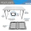 Techni Home 4 FT Granite White Adjustable Height Folding Table with Easy-Carry Handle