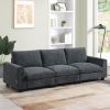 96*35''Chenille Sectional Sofa with Bluetooth Speaker,Comfy Cloud Couch Set with Drop Down Table,Cup Holders,USB Charger,Storage Armrest