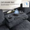 96*35''Chenille Sectional Sofa with Bluetooth Speaker,Comfy Cloud Couch Set with Drop Down Table,Cup Holders,USB Charger,Storage Armrest