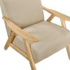 Modern Home Furniture Light Brown Fabric Upholstered 1pc Accent Chair Cushion Back and Seat Natural Finish Solid Rubber Wood Furniture