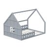 Full Size Wood House Bed with Window and Fence, Gray(Old SKU: WF304147AAE)