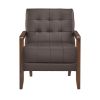 Modern Style Accent Chair Dark Brown Leather Upholstered Tufted Detail Walnut Finish Wood Furniture 1pc