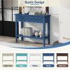TREXM Rustic Console Table with Open Shelf, Rubber Wood Legs, Ideal for Entryways, Living Rooms, and Hallways (Navy)