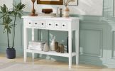 TREXM Rustic Console Table with Open Shelf, Rubber Wood Legs, Ideal for Entryways, Living Rooms, and Hallways (White)