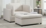 Modern Oversized Armchair with Ottoman, Single Sofa with Lumbar Support, Accent Chair, Reading Chair for Bedroom, Living Room, Cream