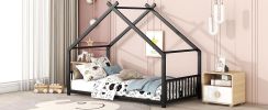 Twin Size Metal House Bed, Black