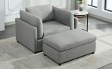 Modern Oversized Armchair with Ottoman, Single Sofa with Lumbar Support, Accent Chair, Reading Chair for Bedroom, Living Room, Light Grey