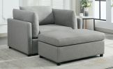 Modern Oversized Armchair with Ottoman, Single Sofa with Lumbar Support, Accent Chair, Reading Chair for Bedroom, Living Room, Light Grey