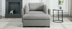 Modern Oversized Armchair with Ottoman, Single Sofa with Lumbar Support, Accent Chair, Reading Chair for Bedroom, Living Room, Light Grey