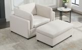 Modern Oversized Armchair with Ottoman, Single Sofa with Lumbar Support, Accent Chair, Reading Chair for Bedroom, Living Room, Cream