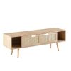 55.12" Rattan TV cabinet, double sliding doors for storage, adjustable shelf, solid wood legs, TV console for living room ,natural