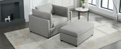 Modern Oversized Armchair with Ottoman, Single Sofa with Lumbar Support, Accent Chair, Reading Chair for Bedroom, Living Room, Light Grey