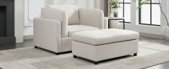 Modern Oversized Armchair with Ottoman, Single Sofa with Lumbar Support, Accent Chair, Reading Chair for Bedroom, Living Room, Cream