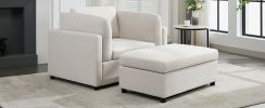 Modern Oversized Armchair with Ottoman, Single Sofa with Lumbar Support, Accent Chair, Reading Chair for Bedroom, Living Room, Cream