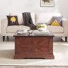 Farmhouse Coffee Table, Square Wood Table with Large Hidden Storage Compartment for Living Room