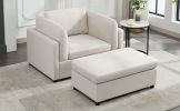 Modern Oversized Armchair with Ottoman, Single Sofa with Lumbar Support, Accent Chair, Reading Chair for Bedroom, Living Room, Cream