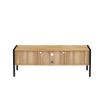 54.33" Rattan TV cabinet with variable color light strip, double sliding doors for storage, adjustable shelf, metal legs, TV console for living room