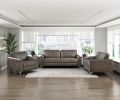 Brownish Gray Polished Microfiber Upholstery Elegant Modern Style Sofa 1pc Solid Wood Living Room Furniture Silver Finish Metal Legs
