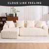 LingYu023White Compression Sofa, Memory Foam 3-Seater Sofa, No Installation & Easy to Transport, Deep Seat Modern Sofa with Corduroy Fabric