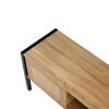 54.33" Rattan TV cabinet with variable color light strip, double sliding doors for storage, adjustable shelf, metal legs, TV console for living room