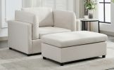 Modern Oversized Armchair with Ottoman, Single Sofa with Lumbar Support, Accent Chair, Reading Chair for Bedroom, Living Room, Cream