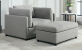 Modern Oversized Armchair with Ottoman, Single Sofa with Lumbar Support, Accent Chair, Reading Chair for Bedroom, Living Room, Light Grey