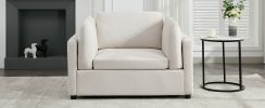 Modern Oversized Armchair with Ottoman, Single Sofa with Lumbar Support, Accent Chair, Reading Chair for Bedroom, Living Room, Cream