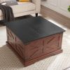 Farmhouse Coffee Table, Square Wood Table with Large Hidden Storage Compartment for Living Room
