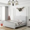 Queen Size Bed Frame with Star Projector Galaxy Light, Adjustable Upholstered Headboard with Diamond Button, USB Charger, Music Speaker, PU Leather