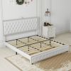 Queen Size Bed Frame with Star Projector Galaxy Light, Adjustable Upholstered Headboard with Diamond Button, USB Charger, Music Speaker, PU Leather