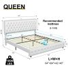 Queen Size Bed Frame with Star Projector Galaxy Light, Adjustable Upholstered Headboard with Diamond Button, USB Charger, Music Speaker, PU Leather