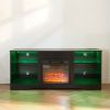 TV Stand Electric Fireplace TV Stand with Glass Shelves
