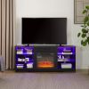 TV Stand Electric Fireplace TV Stand with Glass Shelves