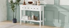 TREXM Rustic Console Table with Open Shelf, Rubber Wood Legs, Ideal for Entryways, Living Rooms, and Hallways (White)