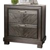 Espresso Color 1pc Nightstand V-Shape Plank Design Bedroom Furniture Bedside Table Nickel Bar Pull Solidwood 2- Storage Drawers