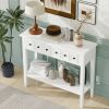TREXM Rustic Console Table with Open Shelf, Rubber Wood Legs, Ideal for Entryways, Living Rooms, and Hallways (White)